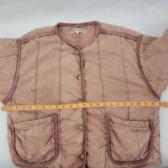 FREE PEOPLE Womens Jacket Mixed Signals Sz SMALL Pink Quilted Bomber Boho - Picture 11 of 15